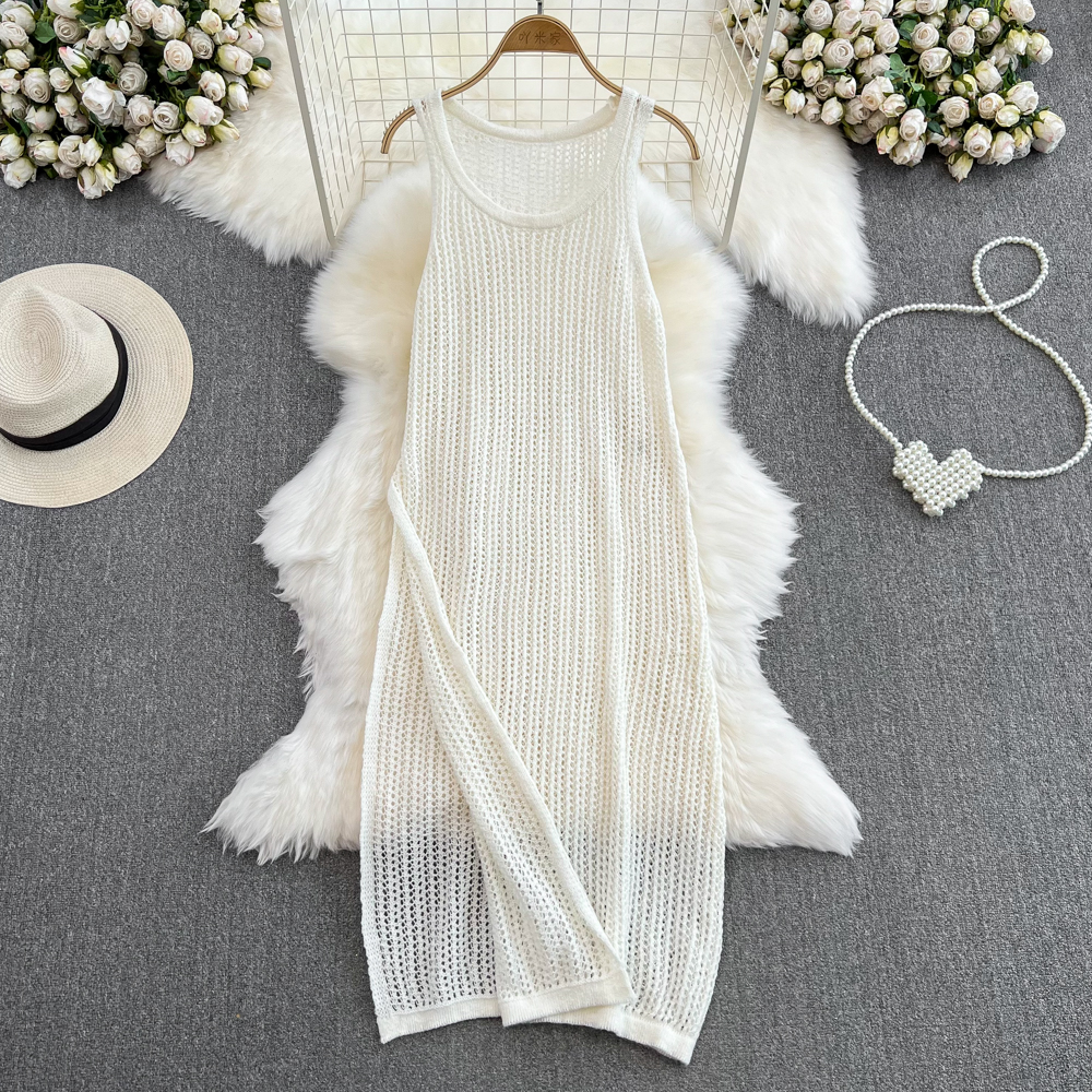 Knitted vacation thin dress loose split summer vest