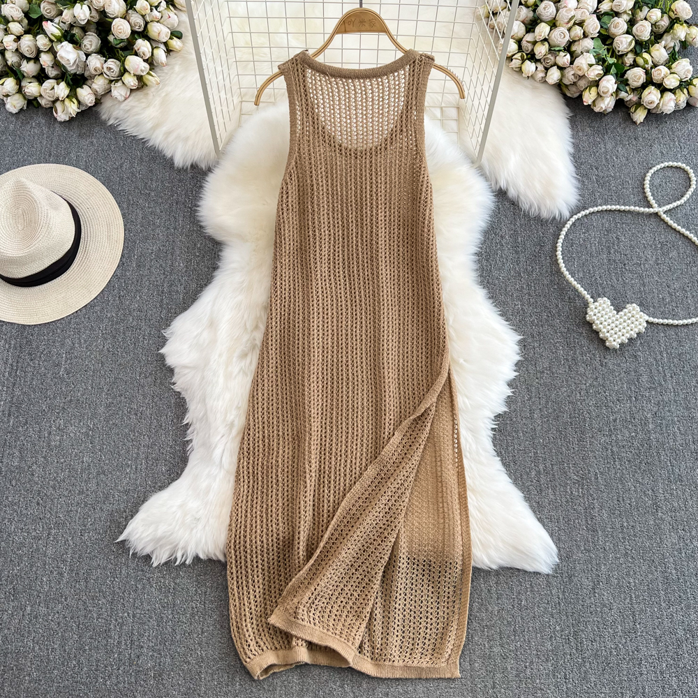 Knitted vacation thin dress loose split summer vest