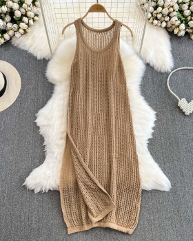 Knitted vacation thin dress loose split summer vest