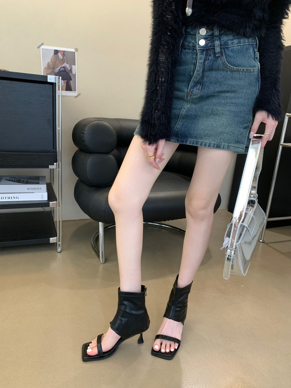 Summer open toe boots high-heeled short boots for women