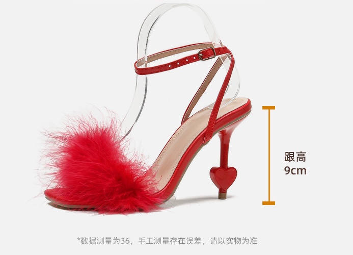 Fine-root high-heeled feather sandals for women