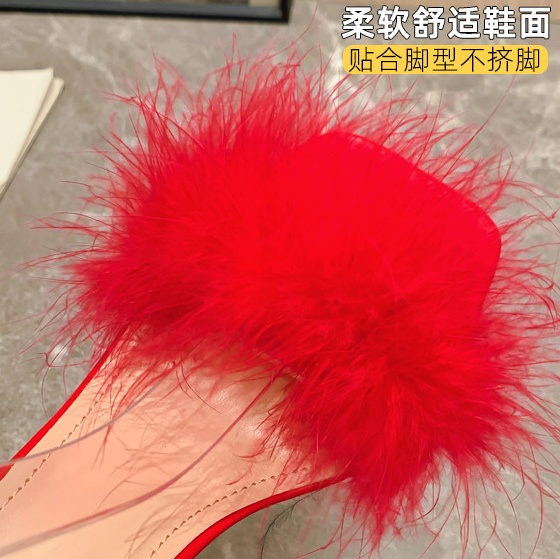 Fine-root high-heeled feather sandals for women