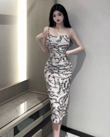 Long slim fashion sling printing dress for women