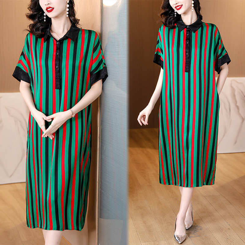 Fashion stripe short sleeve dress for women