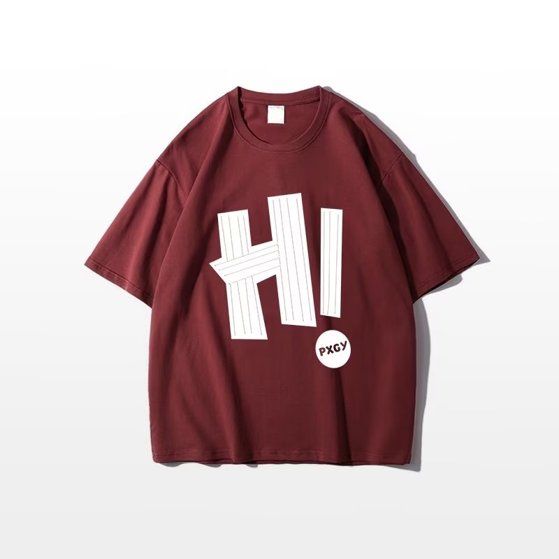 Loose short sleeve wine-red T-shirt niche letters tops