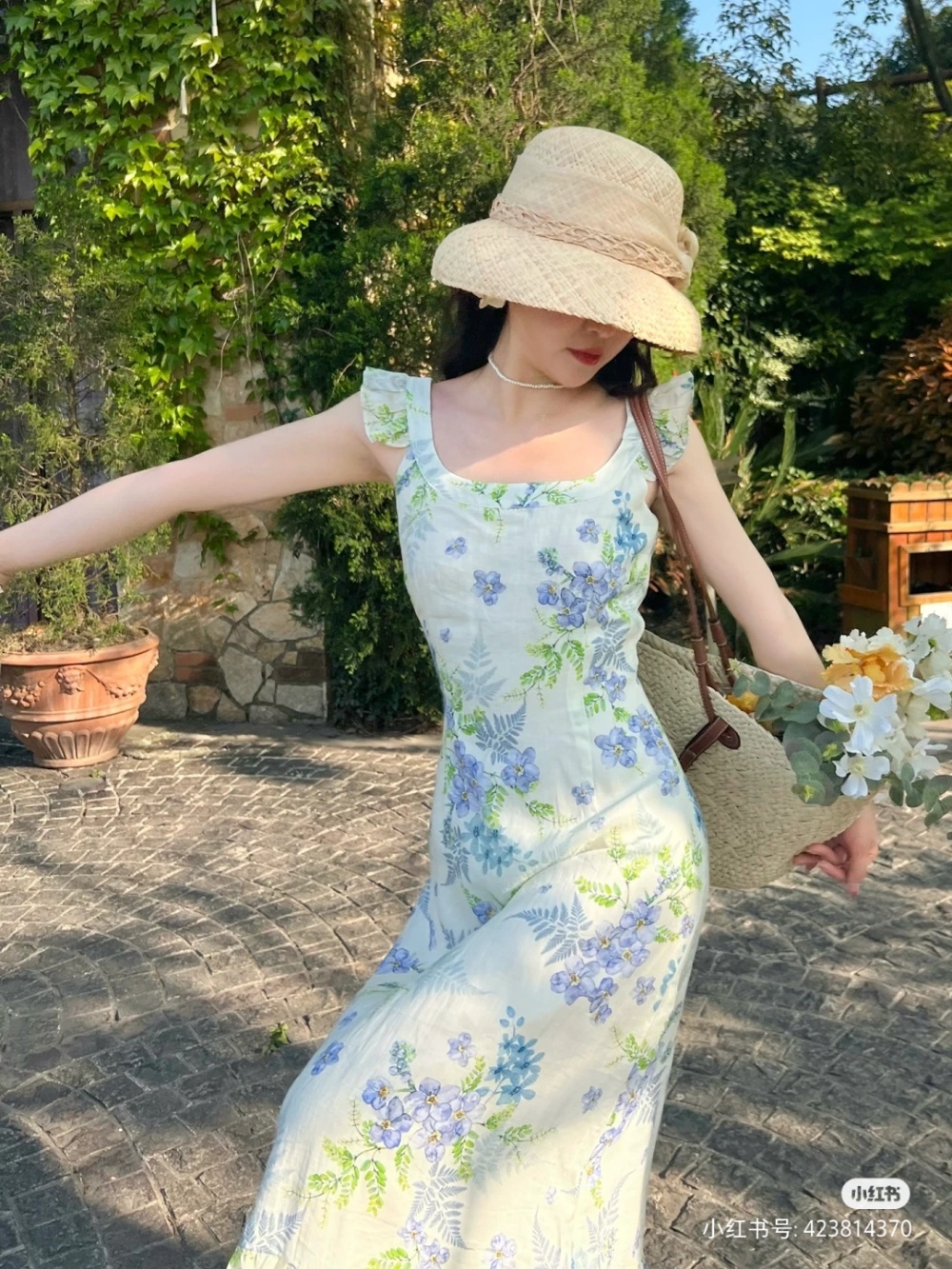 Floral pinched waist dress summer maiden long dress