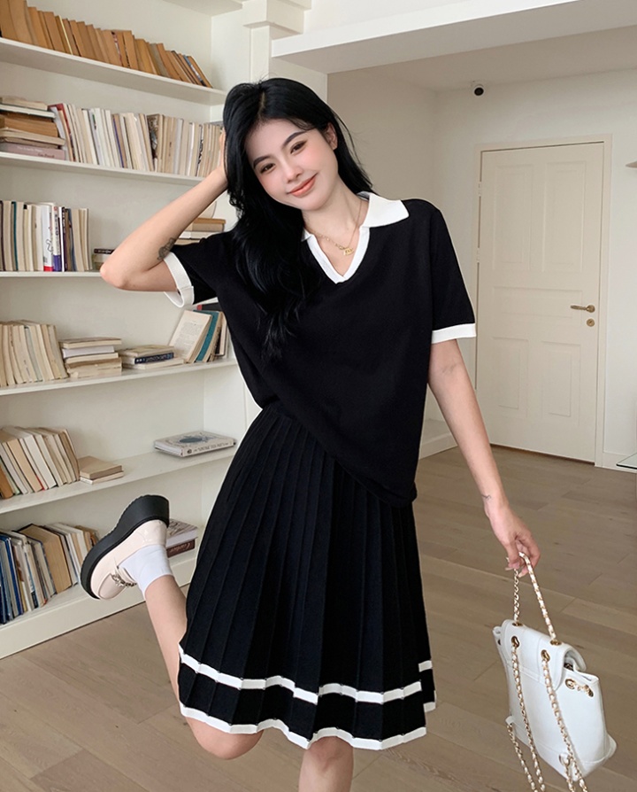 White large yard slim skirt pleated Korean style tops a set