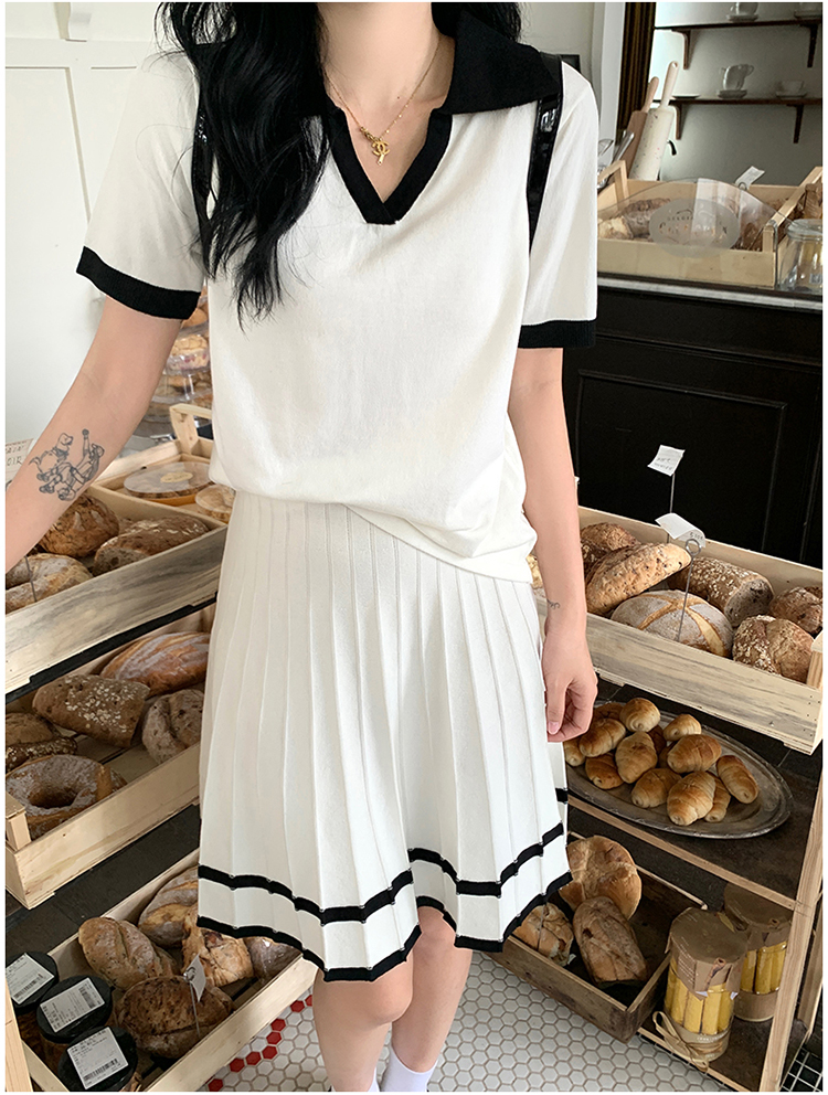 White large yard slim skirt pleated Korean style tops a set