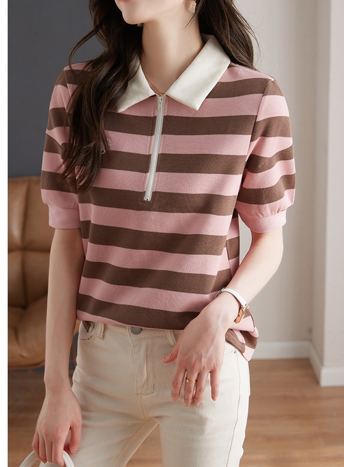 Korean style stripe short sleeve T-shirt summer splice tops
