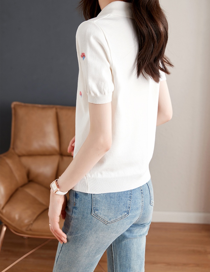 Retro summer sweater sweet embroidered tops for women