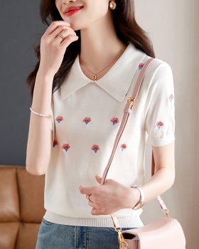 Retro summer sweater sweet embroidered tops for women