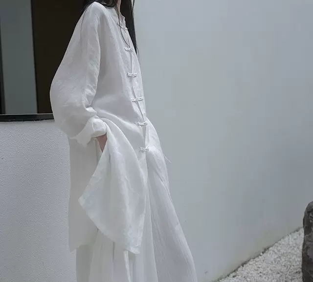 Han clothing long tops white Casual shirt for women