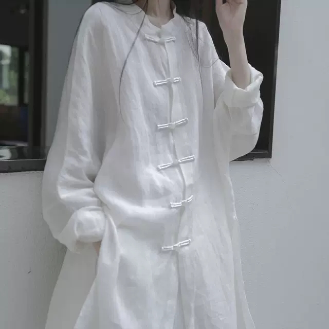 Han clothing long tops white Casual shirt for women