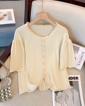 Summer lace fungus T-shirt all-match fat cardigan