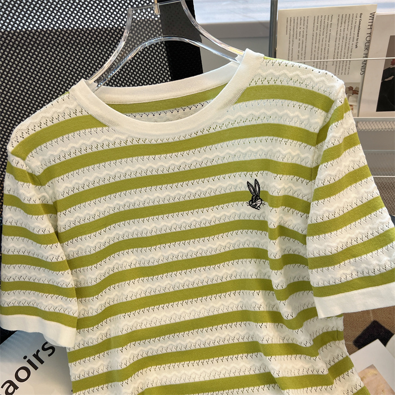 Embroidered large yard T-shirt stripe tops