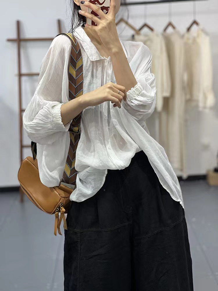 Loose bat sleeve doll shirt thin simple tops for women