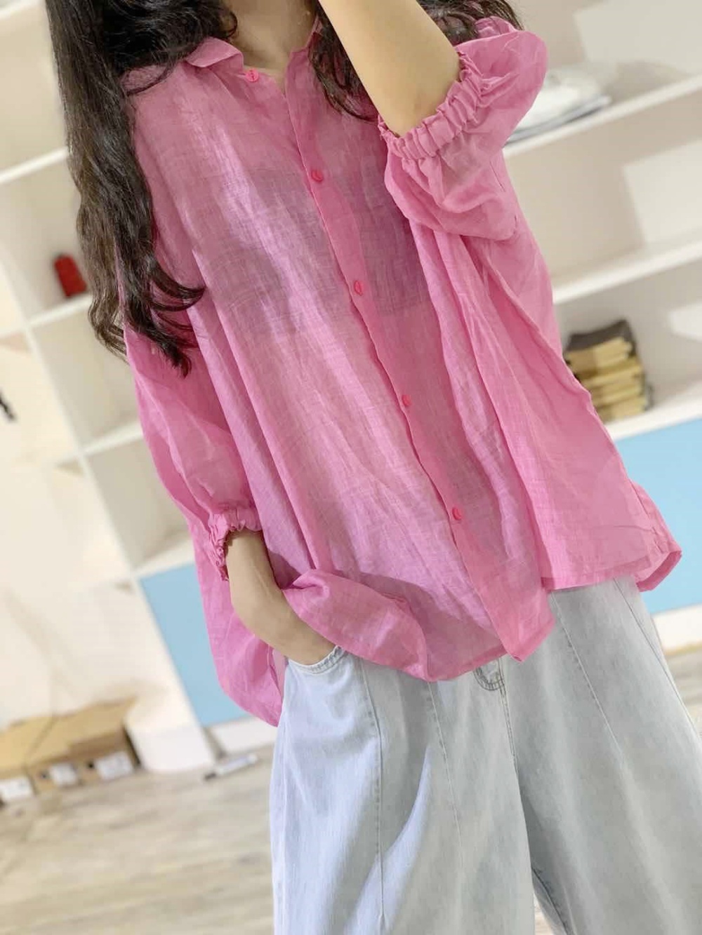 Loose bat sleeve doll shirt thin simple tops for women