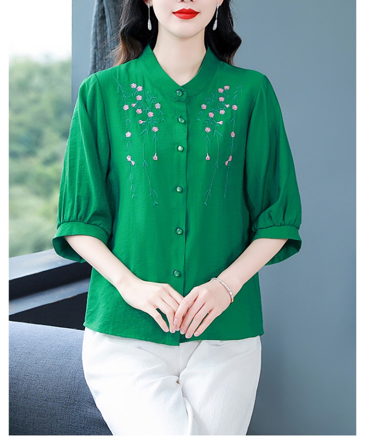 Cotton linen tops embroidery small shirt for women