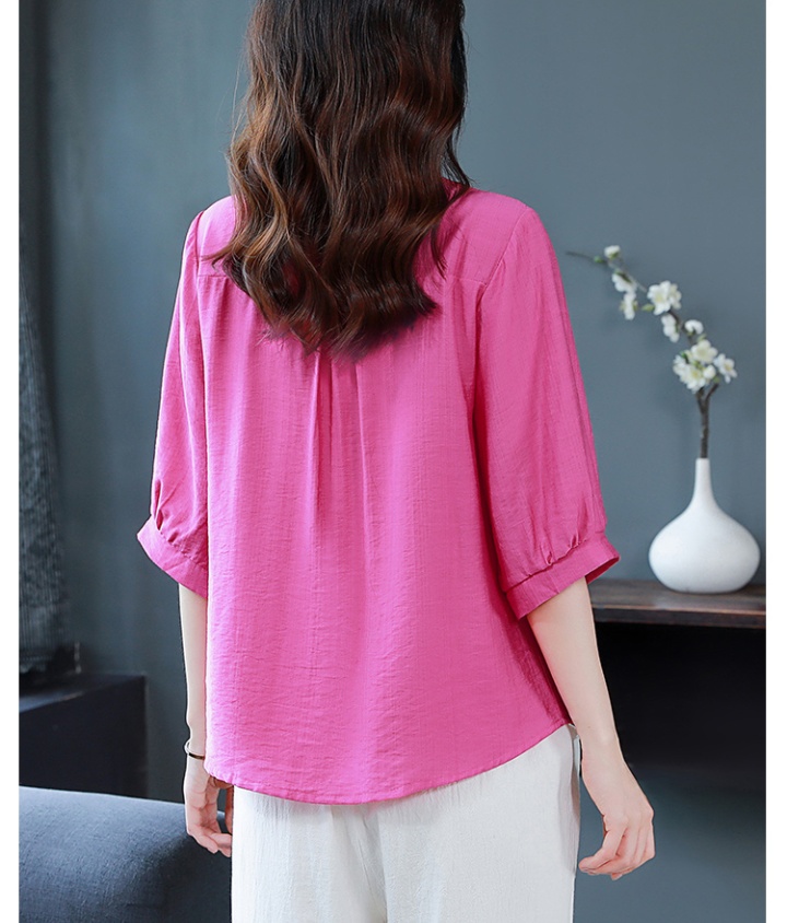 Cotton linen tops embroidery small shirt for women