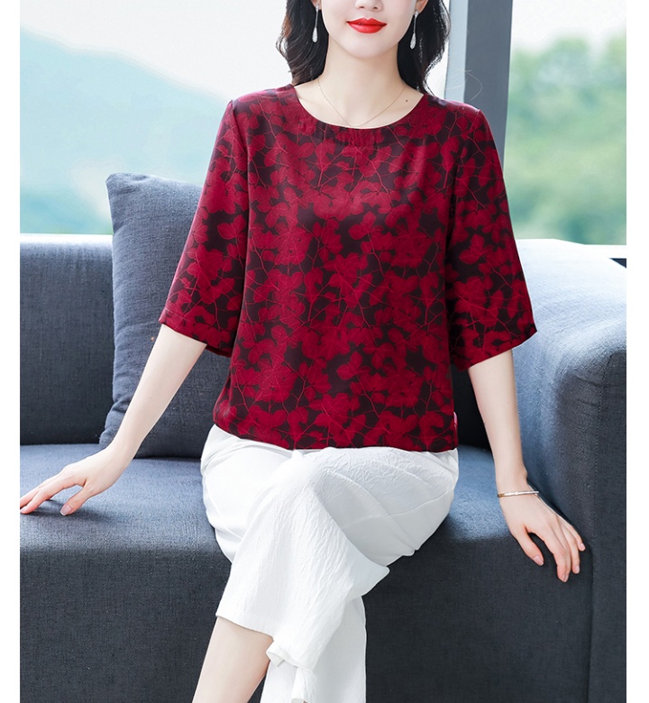 Middle-aged T-shirt real silk tops for women