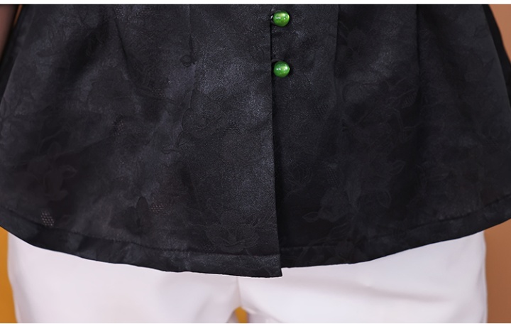 Jacquard pinched waist shirt real silk V-neck jade