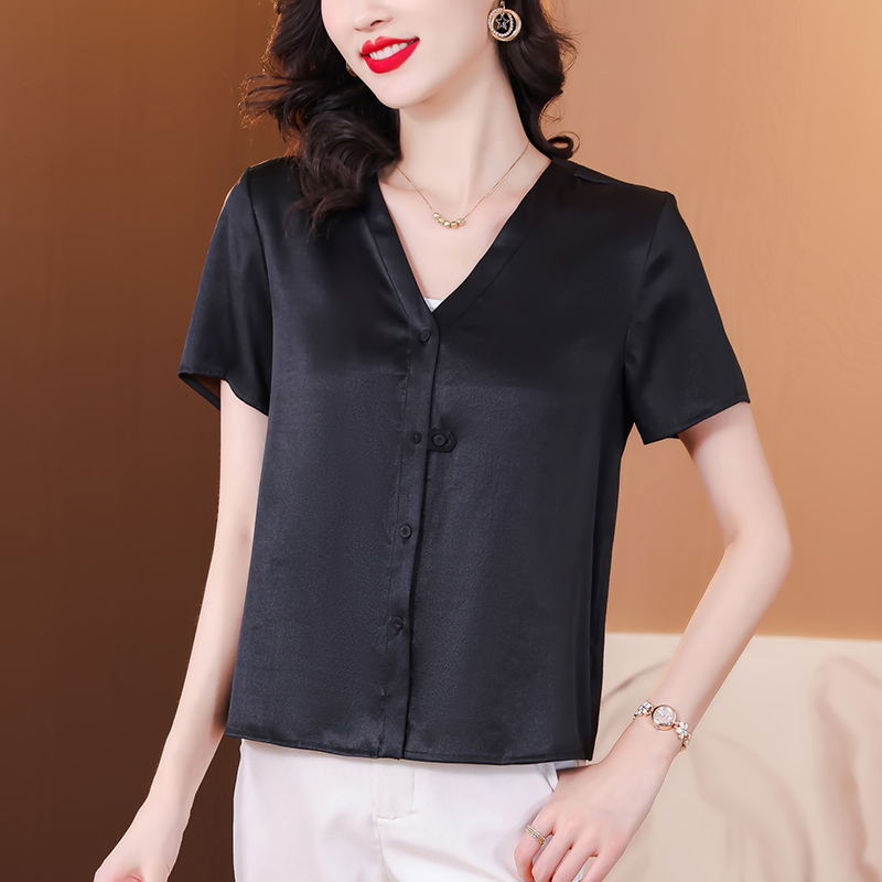 Summer retro satin Chinese style real silk tops