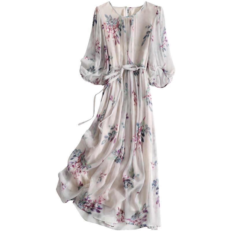 Silk summer dress printing long dress for women