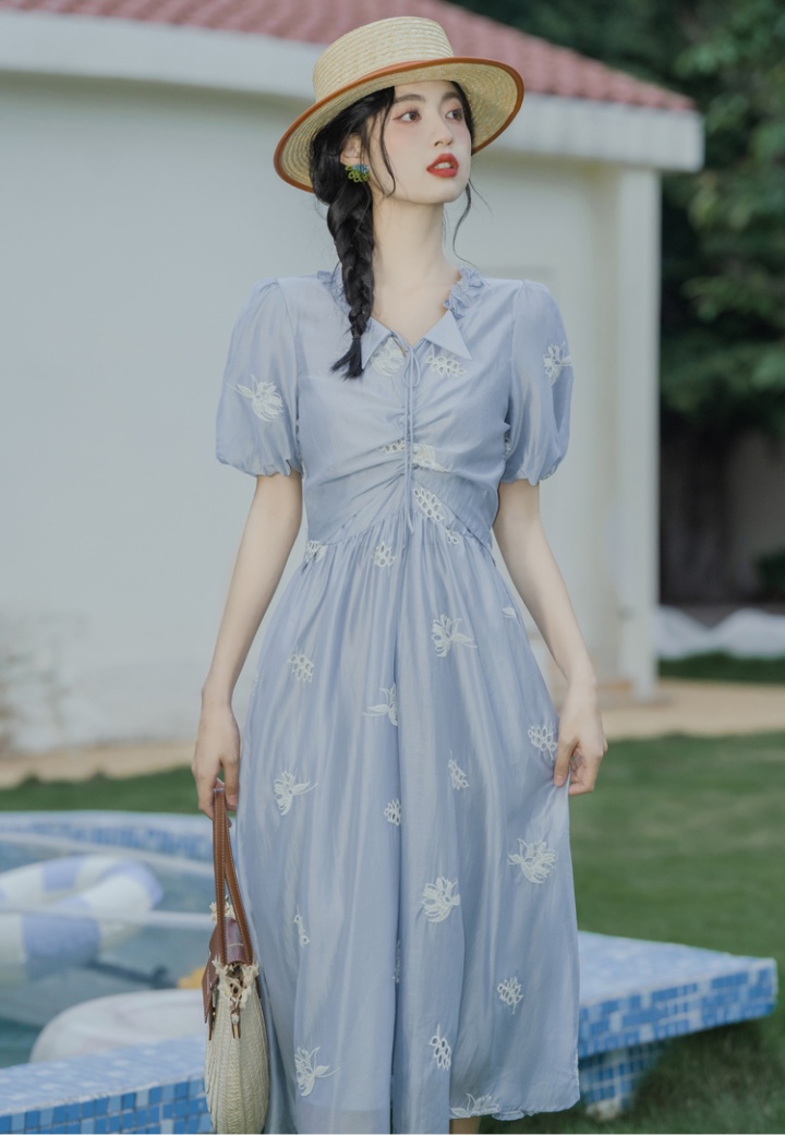 France style summer doll collar embroidery dress