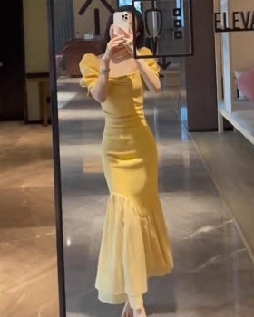 France style yellow sexy slim temperament dress