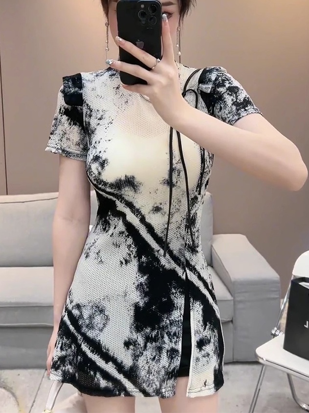 Ink Chinese style slim split T-shirt