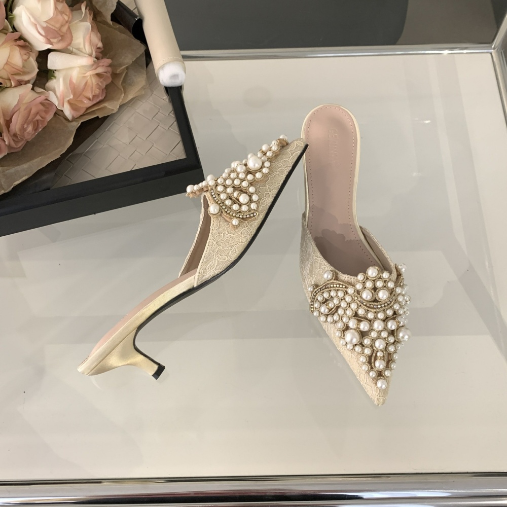 Pearl high-heeled shoes slippers for women