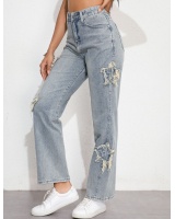 Sexy holes loose letters jeans for women