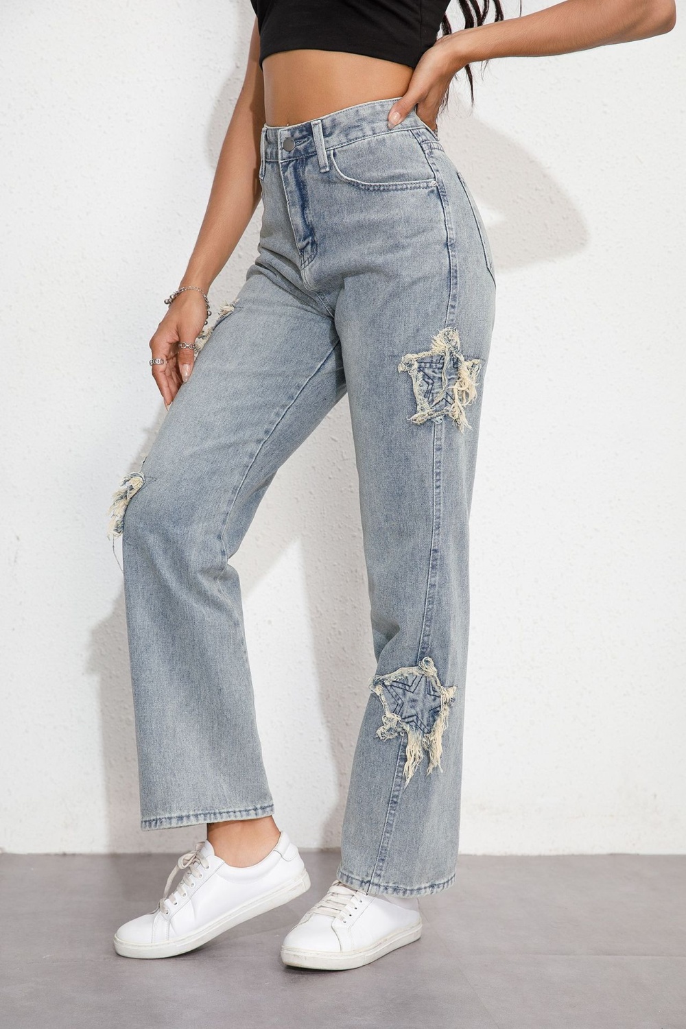 Sexy holes loose letters jeans for women