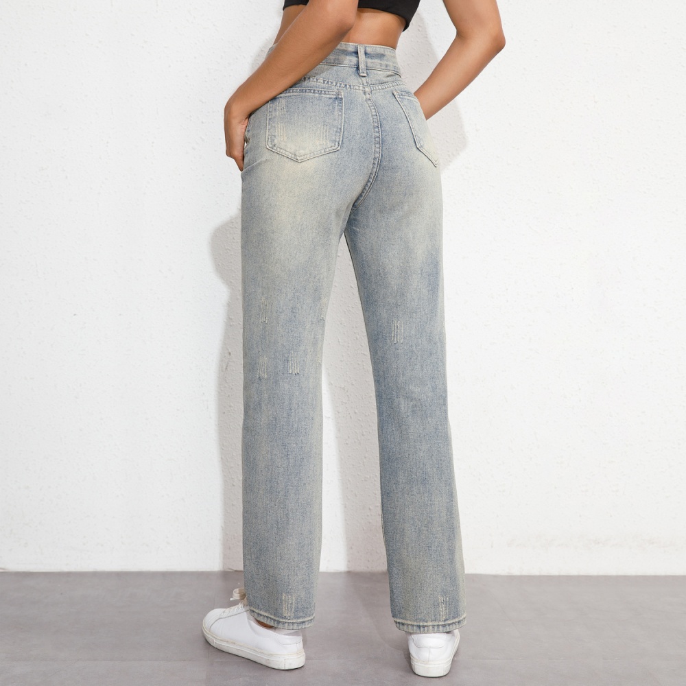 High waist sexy loose wide leg large yard holes letters jeans