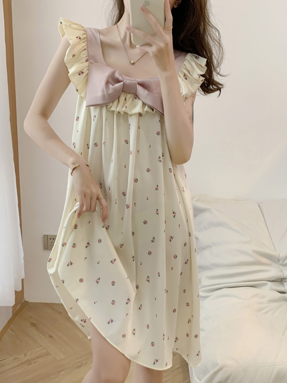 Japanese style sexy pajamas printing ice silk night dress