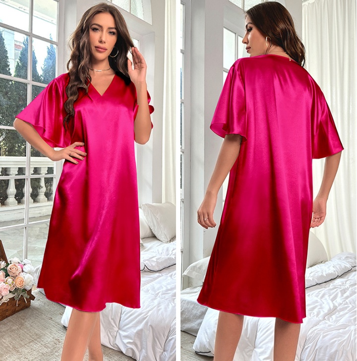 Large Size Ice Silk Pajamas Women's Summer Cool Thin Home Wear Long Women's  Nightdress - China Pajamas and Homewear price