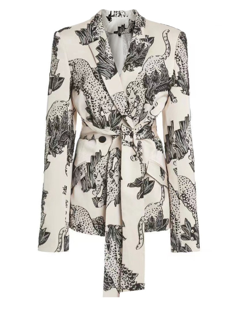Flowers pinched waist business suit retro printing coat
