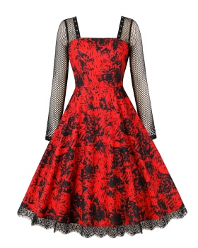Halloween lace collar rose black dress
