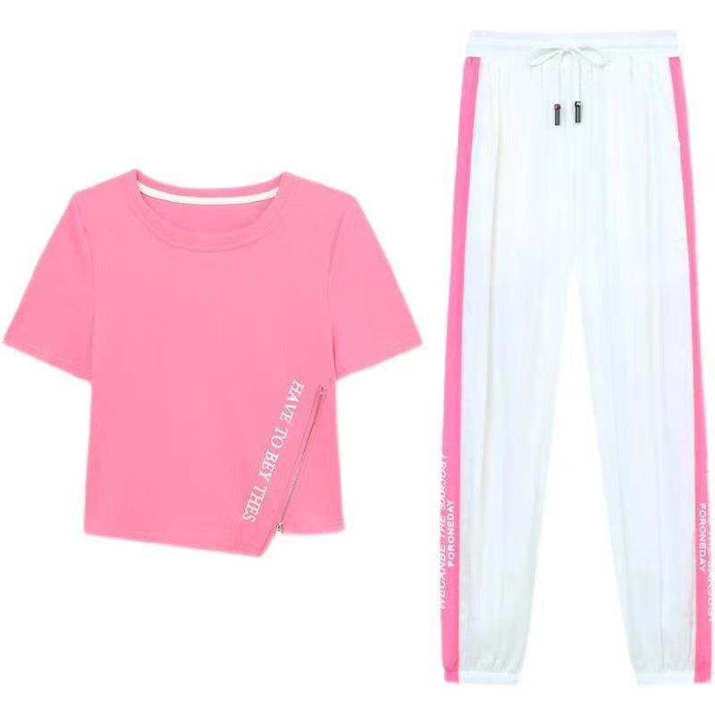 Sports T-shirt summer casual pants 2pcs set for women