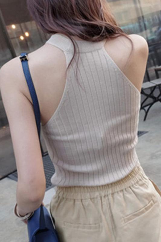 Sleeveless halter sweater slim strapless vest for women