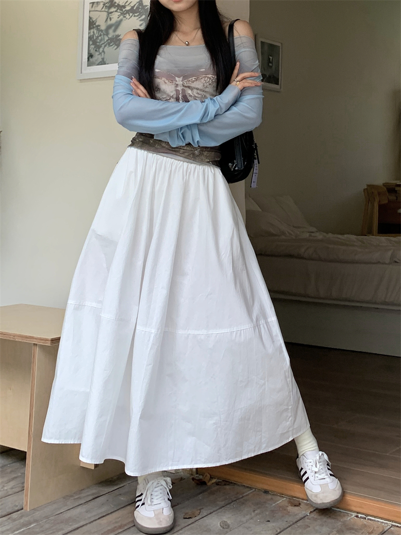Long sleeve elastic waist T-shirt strapless white skirt