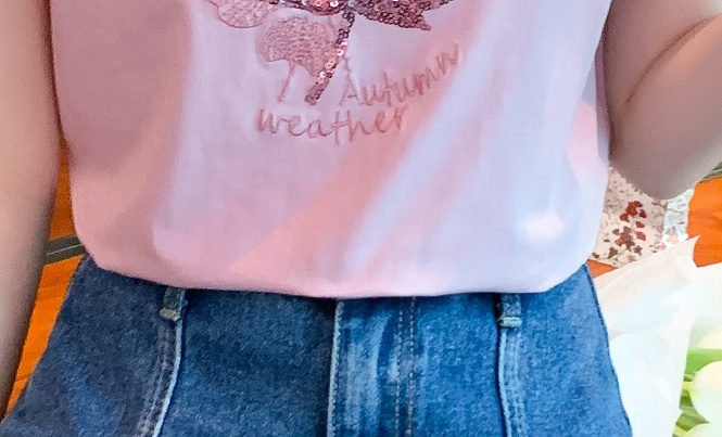 Sequins maple leaf tops summer T-shirt for women