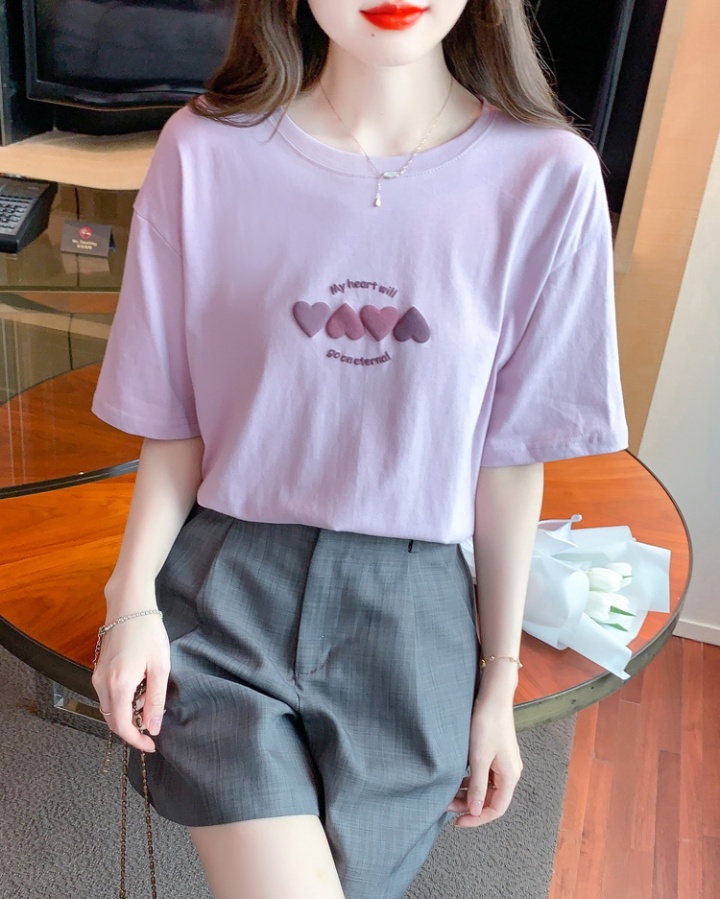 Summer short sleeve tops printing pink T-shirt for women