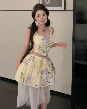 Maiden flowers corset sling printing skirt 2pcs set
