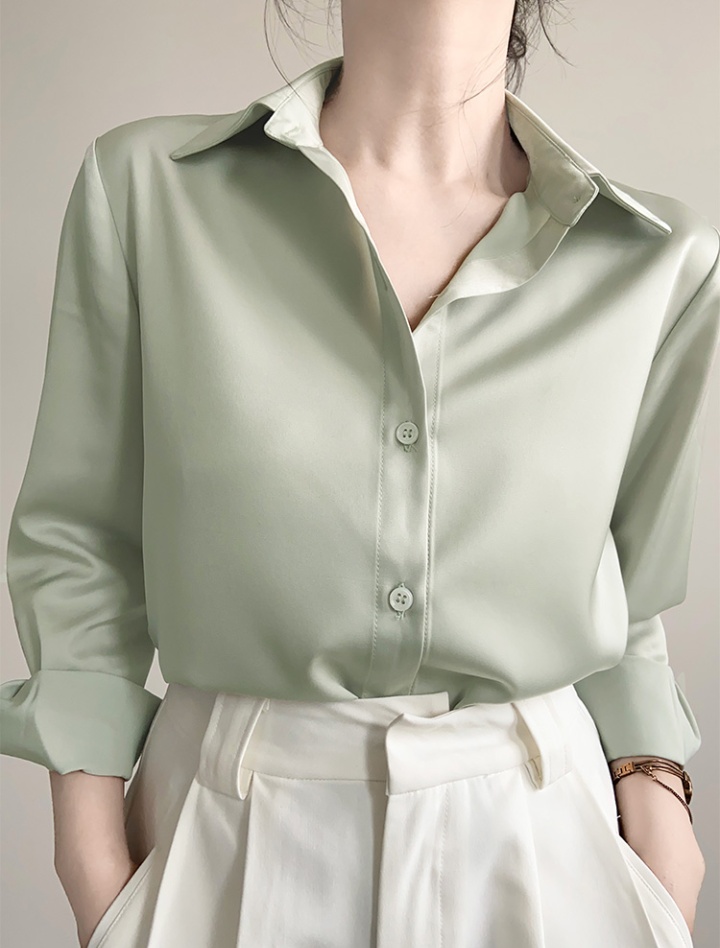 Satin simple green shirt niche profession tops