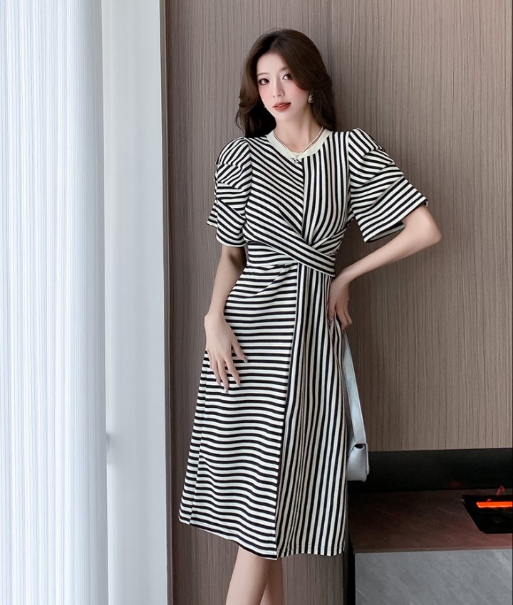 Niche slim stripe long dress frenum temperament dress