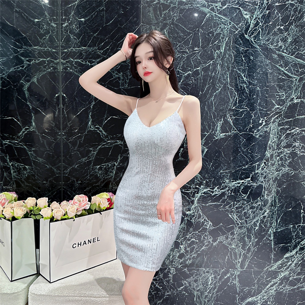 Package hip splice sequins sexy sling short night show dress