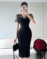 Lace embroidery black dress package hip slim formal dress
