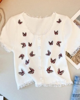 Embroidery T-shirt knitted cardigan for women