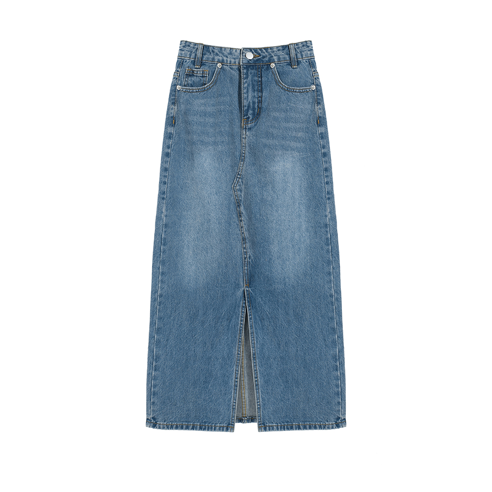 Retro slit denim washed summer skirt for women